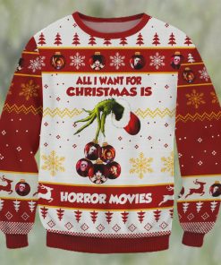 Grinch All I Want For Christmas Is Horror Movies Ugly Christmas Sweater