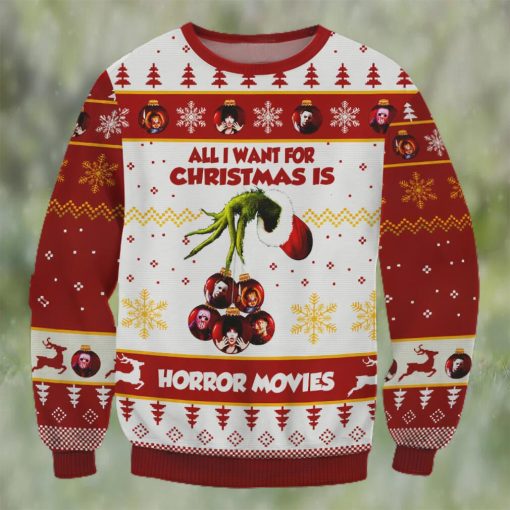 Grinch All I Want For Christmas Is Horror Movies Ugly Christmas Sweater