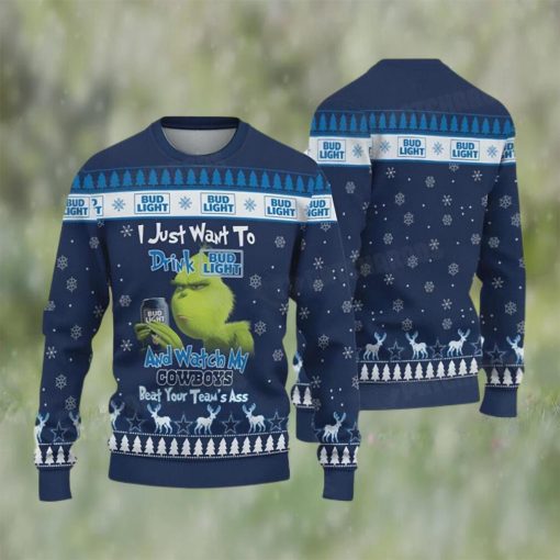 Grinch Drink Bud Light And Watch My Cowboys Ugly Christmas Sweater Funny gift