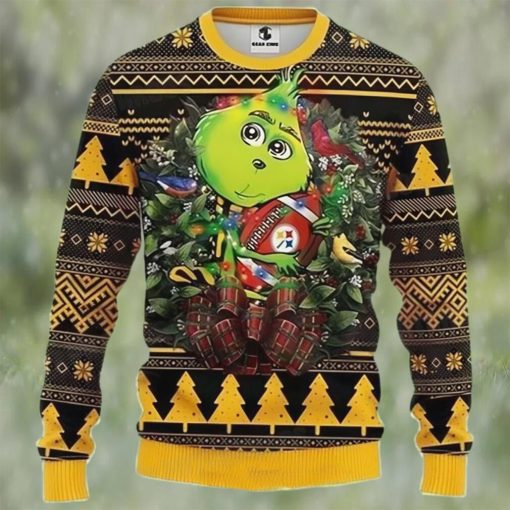 Grinch Hug Pittsburgh Steelers Ugly Christmas Sweater Gift For Family