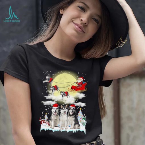 Husky Dog Hat Santa Sleigh Christmas Shirt