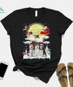 Husky Dog Hat Santa Sleigh Christmas Shirt