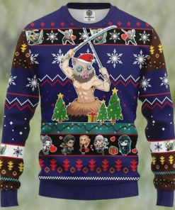 Inosuke Hashibira blue Demon Slayer Chibi Demon Slayer Ugly Christmas Sweater