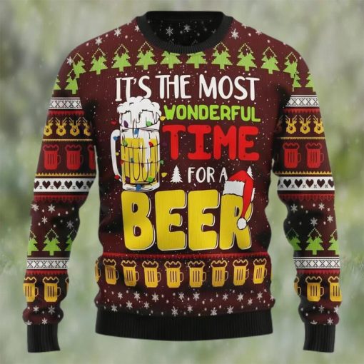 It’s The Most Wonderful Time For A Beer Ugly Christmas Sweater, Faux Wool Sweater, International Beer Day, Gifts For Beer Lovers, Best Christmas Gifts For 2022