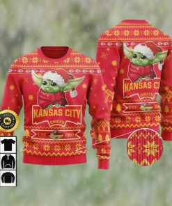 Kansas City Chiefs Est 1960 Baby Yoda Ugly Christmas Sweater, Faux Wool Sweater, National Football League, Gifts For Fans Football NFL, Football 3D Ugly Sweater – Prinvity