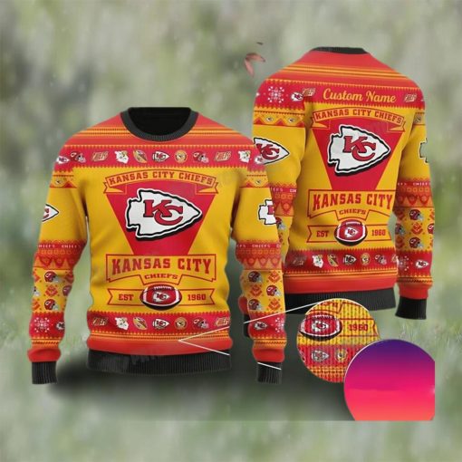 Kansas City Football Est 1960 Personalized Ugly Christmas Sweater NFL Chiefs Fan Gift