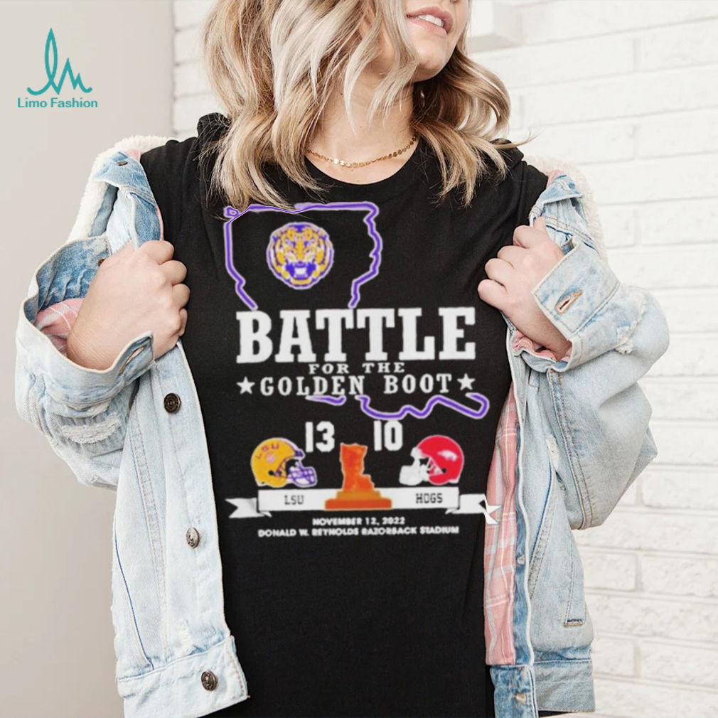 LSU Tiger 13 10 Arkansas Razorback Football Battle For The Golden Boot 2022 Final Score Shirt LSU Tiger 13 10 Arkansas Razorback Football Battle For The Golden Boot 2022 Final Score Shirt