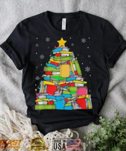 Library Christmas tree librarian x mas lights book lover sweater