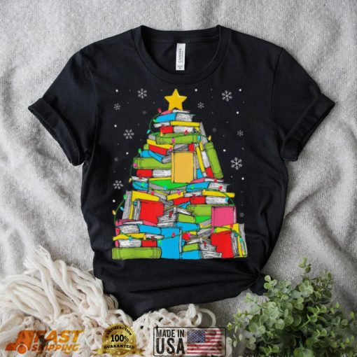 Library Christmas tree librarian x mas lights book lover sweater