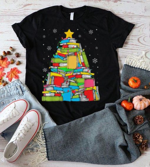 Library Christmas tree librarian x mas lights book lover sweater
