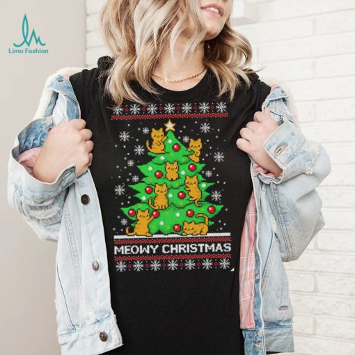 Meowy Merry Christmas tree cat lover ugly shirt