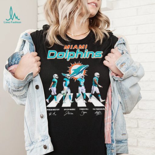 Miami Dolphins Raheem Mostert Jaylen Waddle Tyreek Hill And Tua Tagovailoa Abbey Road Signatures Shirt