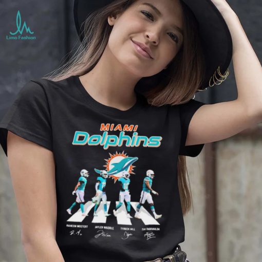 Miami Dolphins Raheem Mostert Jaylen Waddle Tyreek Hill And Tua Tagovailoa Abbey Road Signatures Shirt