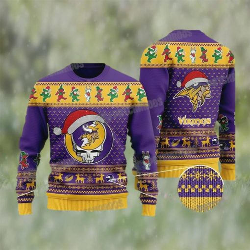 Minnesota Vikings Dead Skull And Bears Ugly Christmas Sweater