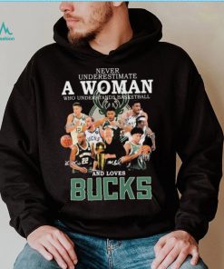 Never Underestimate A Woman Who Understands Basketball And Loves Milwaukee Bucks 2022 Signatures Shirt