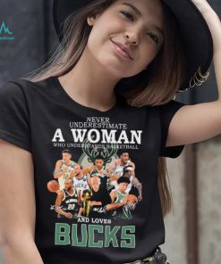 Never Underestimate A Woman Who Understands Basketball And Loves Milwaukee Bucks 2022 Signatures Shirt