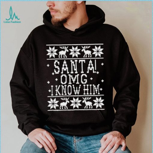 OMG Santa I Know Him Wood background Elf Christmas Shirt