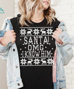 OMG Santa I Know Him Wood background Elf Christmas Shirt