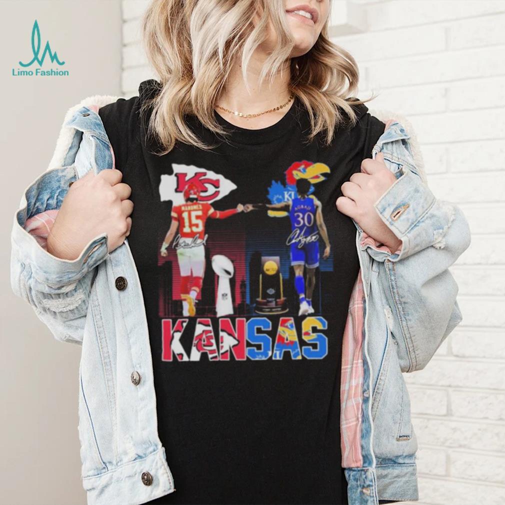 Patrick Mahomes II and Ochai Agbaji Kansas sport city signatures shirt Patrick Mahomes II and Ochai Agbaji Kansas sport city signatures shirt