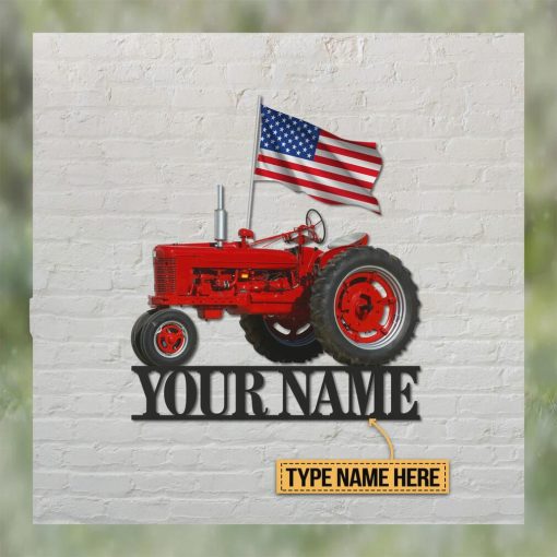 Personalized Red Tractor Shaped Metal Sign