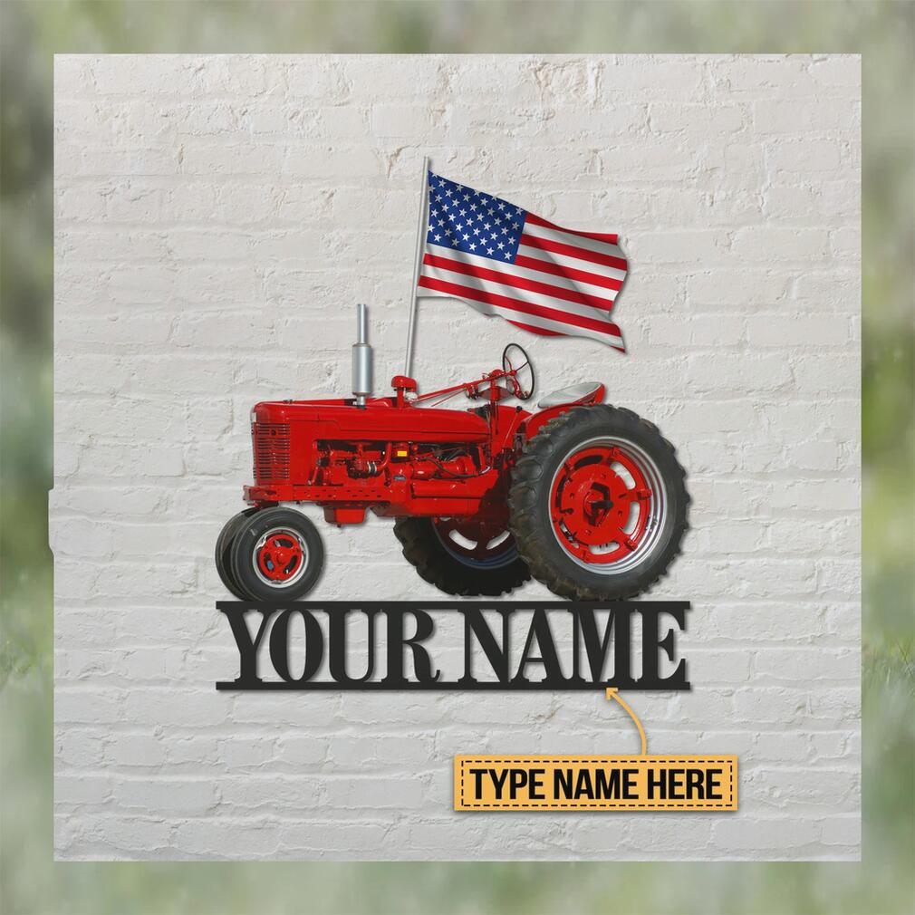 Personalized Red Tractor Shaped Metal Sign