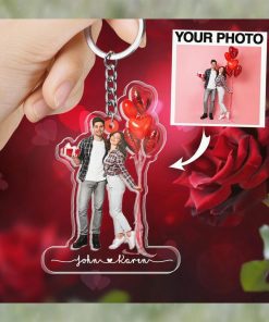 Personalized Your Photo & Name Keychain   Valentines Day Gift for Him and Her