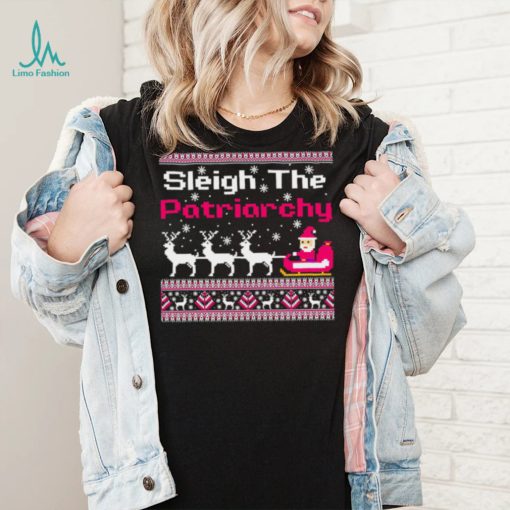 Pink sleigh the patriarchy feminist Christmas shirt