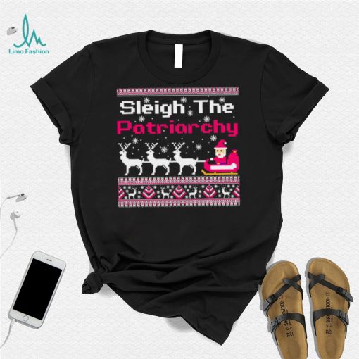 Pink sleigh the patriarchy feminist Christmas shirt