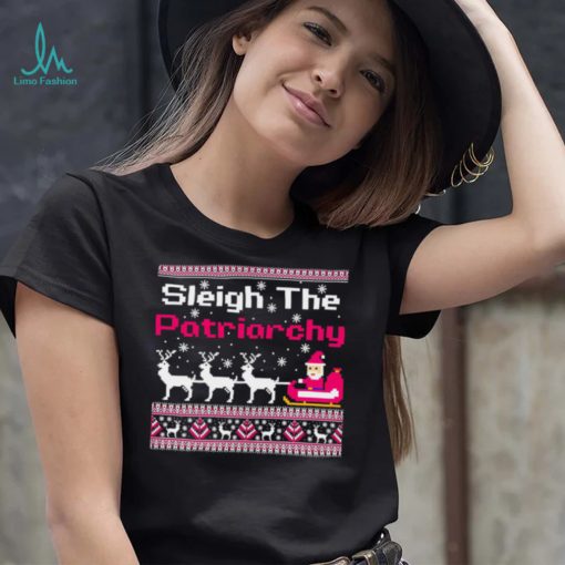 Pink sleigh the patriarchy feminist Christmas shirt