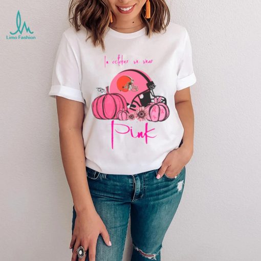 Pumpkin Cleveland Browns T Shirt In October We Wear Pink Breast Cancer Awareness