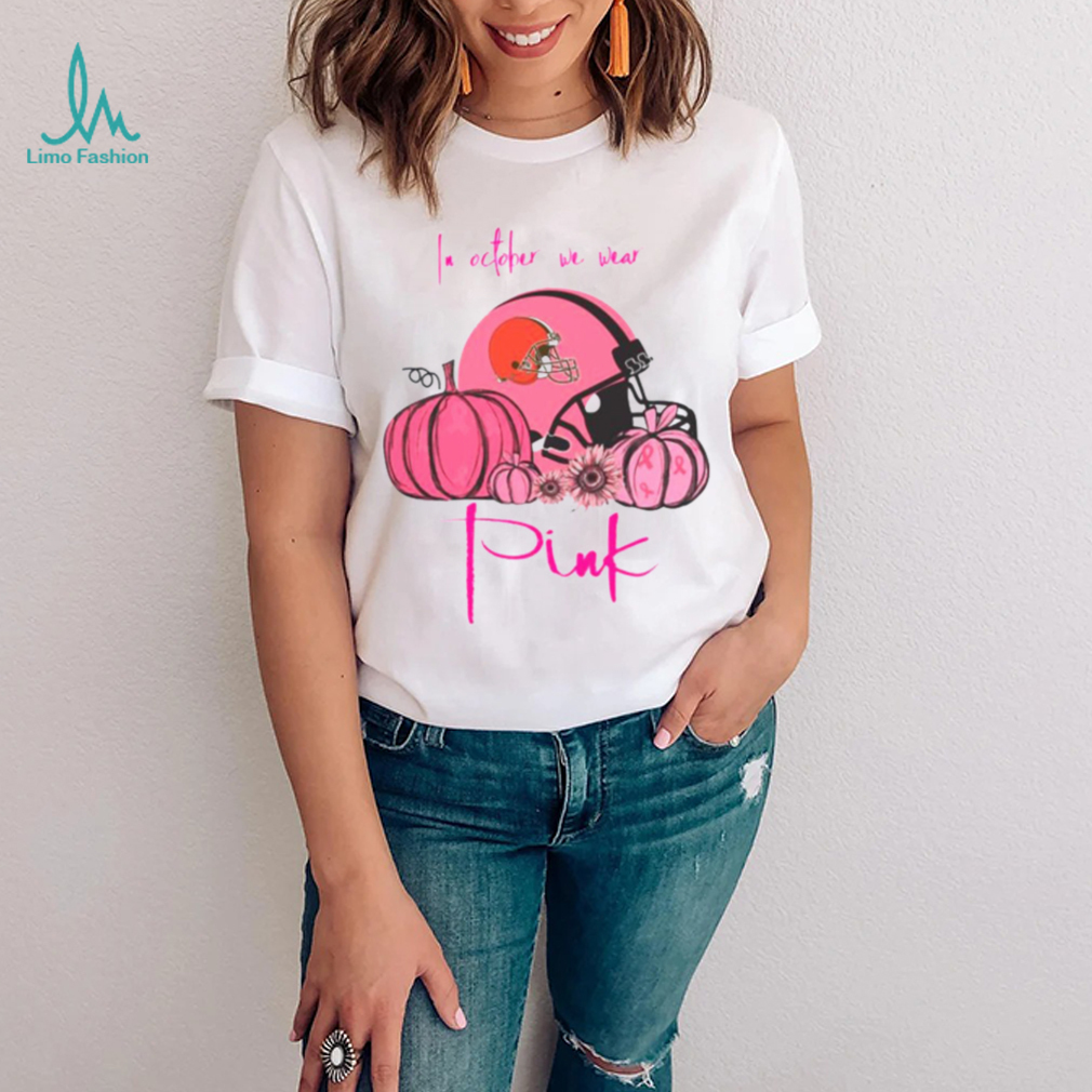 Pumpkin Cleveland Browns T Shirt In October We Wear Pink Breast Cancer Awareness Pumpkin Cleveland Browns T Shirt In October We Wear Pink Breast Cancer Awareness