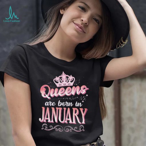 Queens Are Born In January Cute Pink Flourish Design Shirt