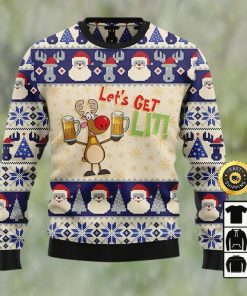 Reindeer Let’s Get Lit Beer Ugly Christmas Sweater, Faux Wool Sweater, International Beer Day, Gifts For Beer Lovers, Best Christmas Gifts For 2022, Santa Claus