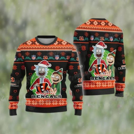 Rick and Morty NFL Cincinnati Football Ugly Christmas Sweater Bengals Gifts