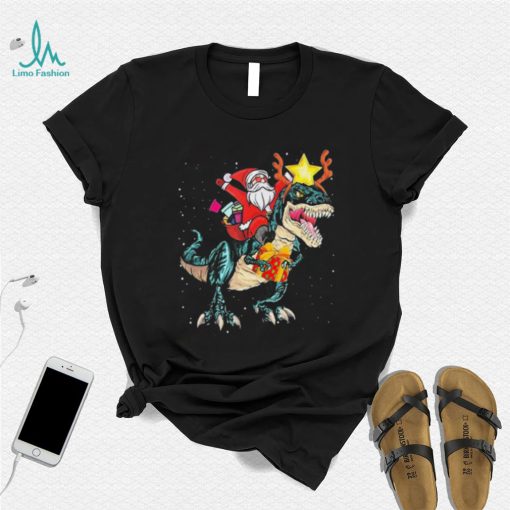 Sana Riding Dinosaur Rex Chrismas Pary Boys Shirt