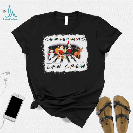 Santa Claus Snowman Elf And Reindeers Abbey Road Christmas LPN Crew Shirt