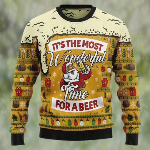 Santa Claus Wonderful Time For A Beer Ugly Christmas Sweater, Faux Wool Sweater, International Beer Day, Gifts For Beer Lovers, Best Christmas Gifts For 2022