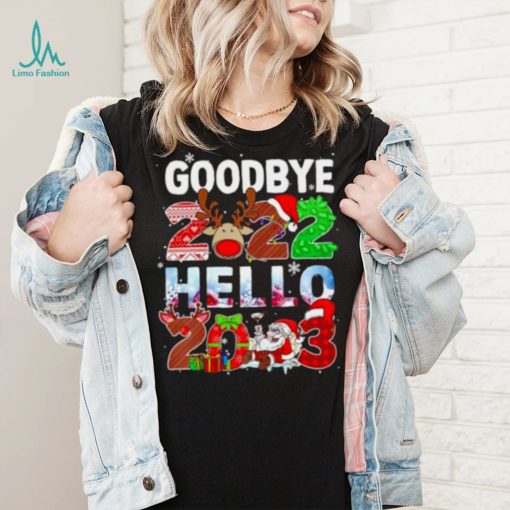 Santa Claus and Reindeer Goodbye 2022 hello 2023 christmas light sweater