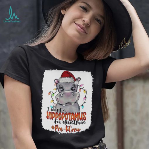 Santa Hoppo I Want A Hippopotamus For Christmas Pre k Crew Light Shirt