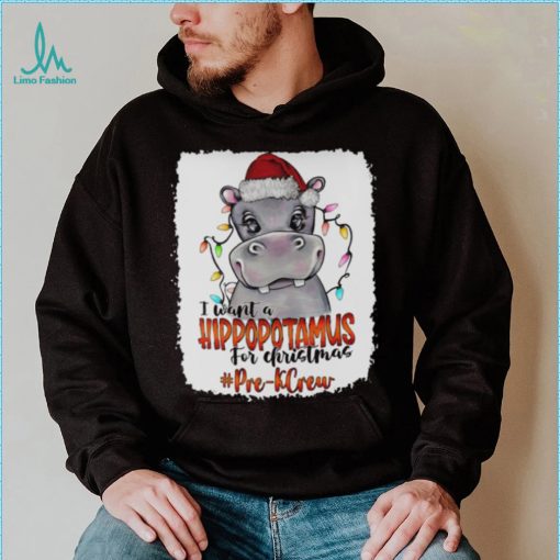 Santa Hoppo I Want A Hippopotamus For Christmas Pre k Crew Light Shirt