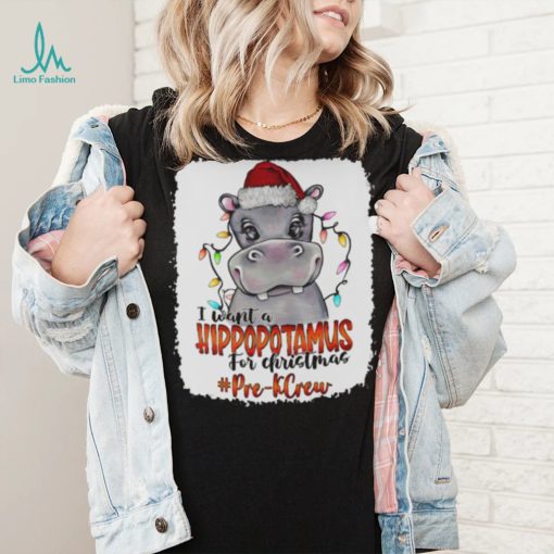 Santa Hoppo I Want A Hippopotamus For Christmas Pre k Crew Light Shirt