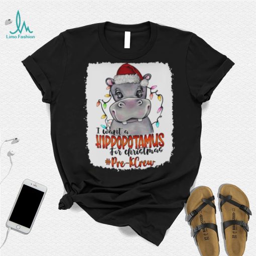Santa Hoppo I Want A Hippopotamus For Christmas Pre k Crew Light Shirt