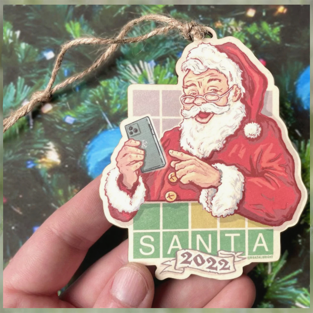 Santa Playing Daily Word Game Wood Xmas 2022 Ornament