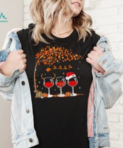 Santa Wine Glass Pumpkin Autumn Tree Christmas Shirt