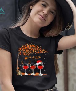 Santa Wine Glass Pumpkin Autumn Tree Christmas Shirt