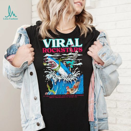 Skeleton riding shark viral Rockstars shirt