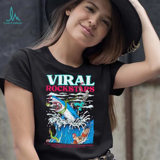 Skeleton riding shark viral Rockstars shirt