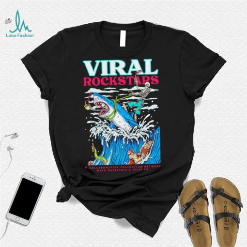 Skeleton riding shark viral Rockstars shirt