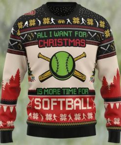 Softball Ugly Christmas Sweater, All I Want For Christmas Is More Time For Softball