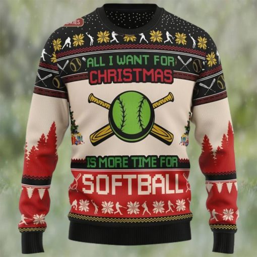 Softball Ugly Christmas Sweater, All I Want For Christmas Is More Time For Softball